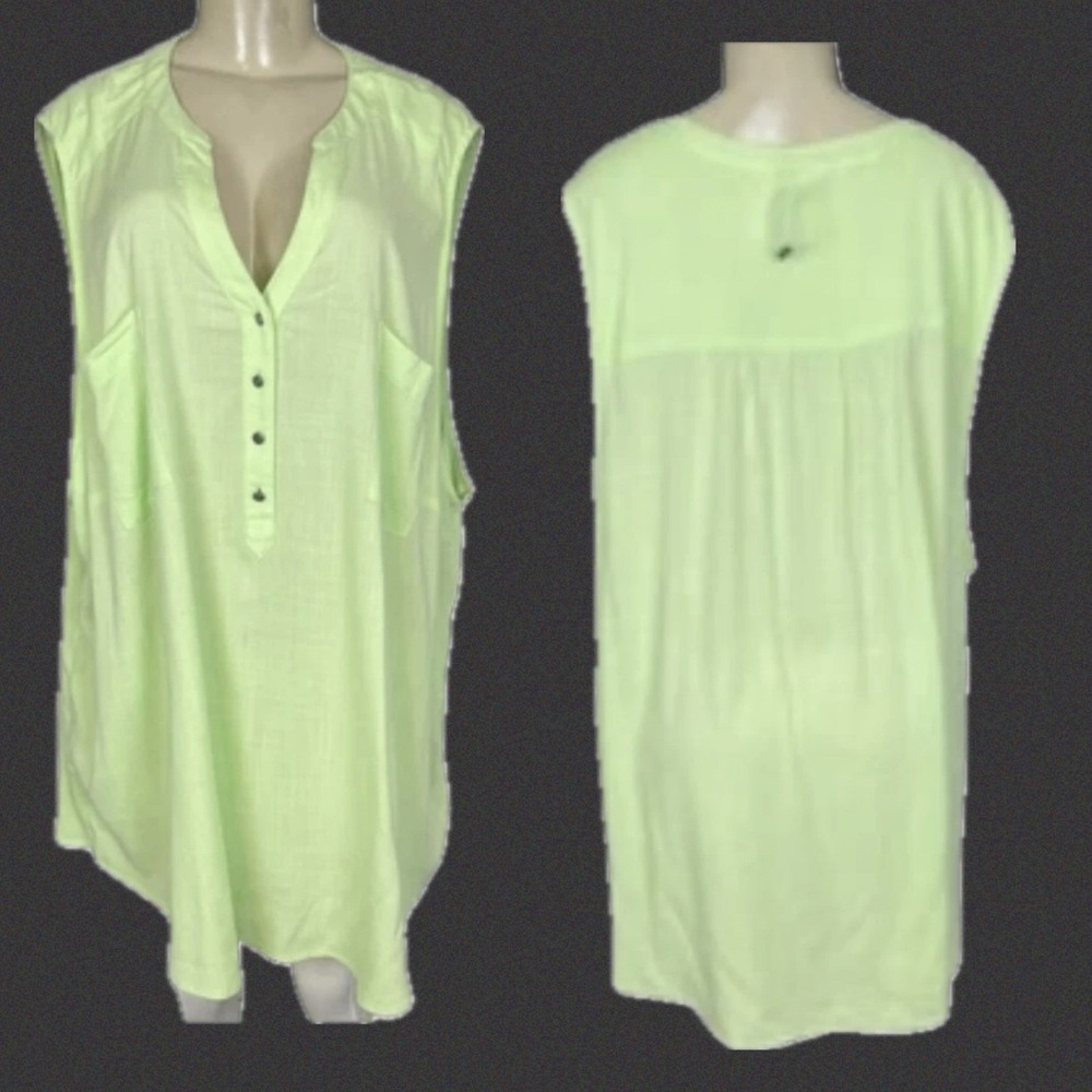 Torrid 6X Chartreuse Green Sleeveless Split Button Neckline Shirt Chest Pockets